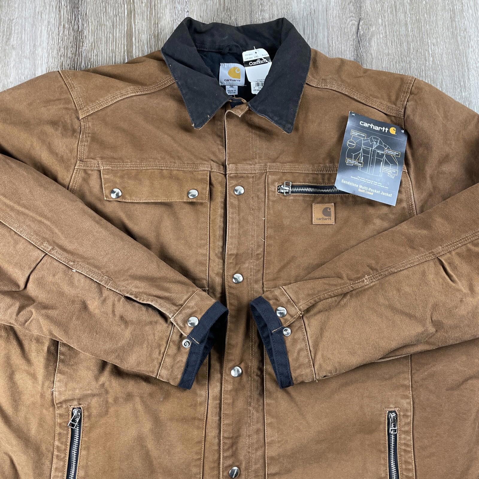 Rare Y2k Carhartt J285 Brn Multi-Pocket Sandstone Jacket Quilt Lined Men's 2xl